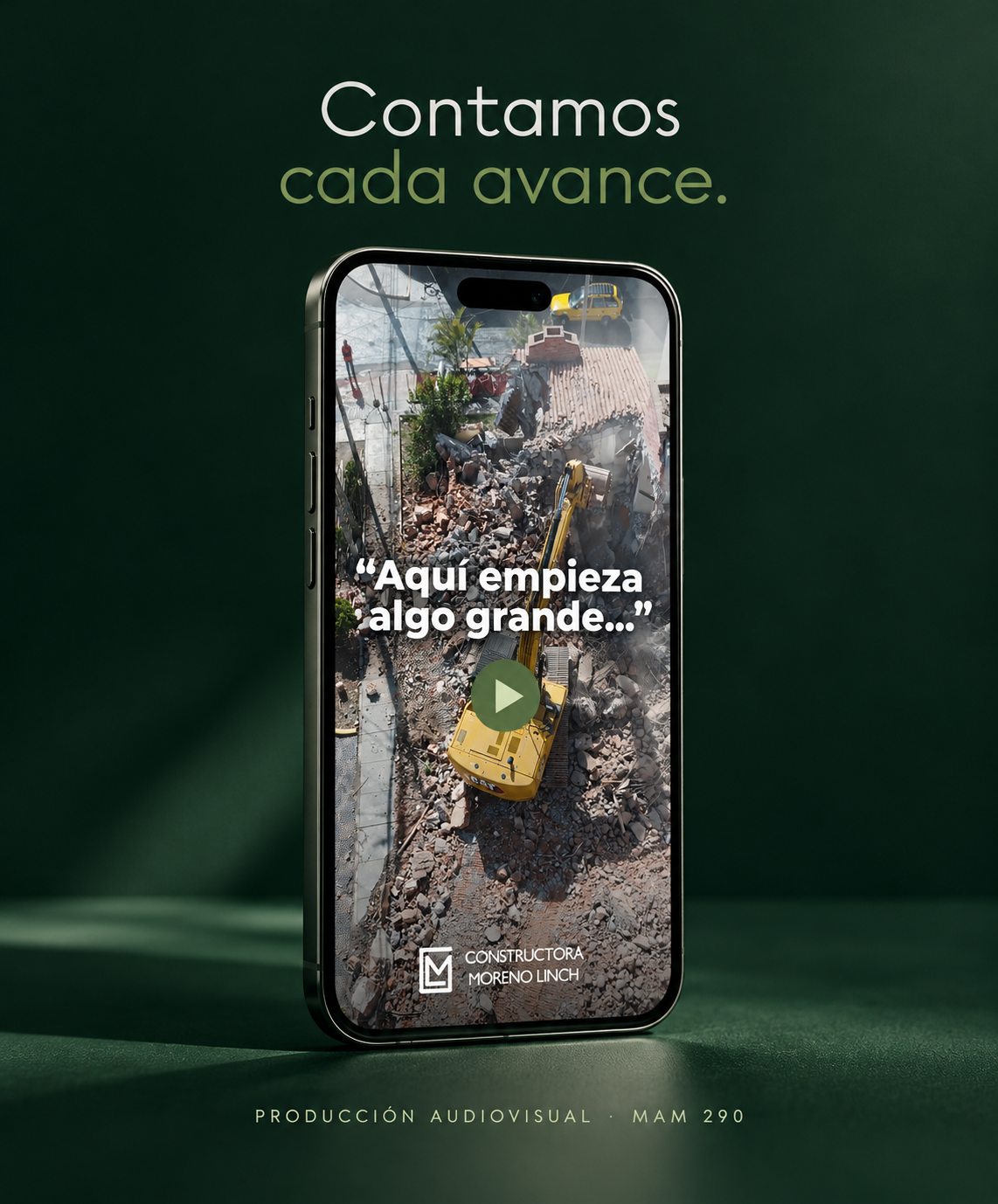 Reel de los avances de construcción de MAM 290 presentado en un teléfono