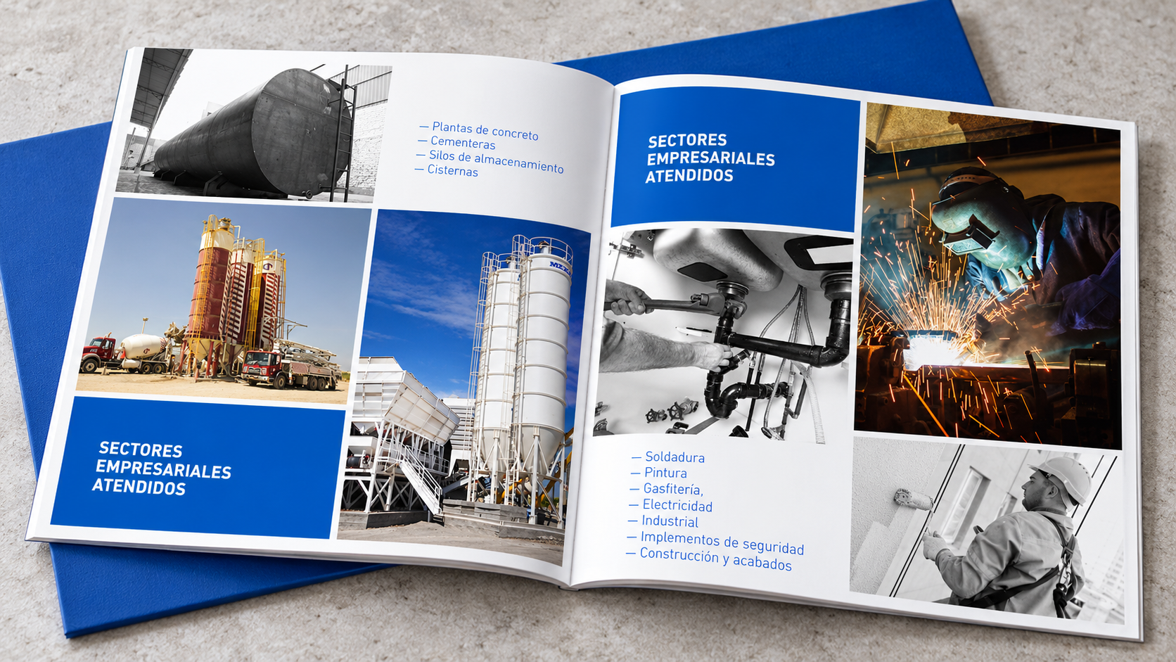 Brochure industrial KDP en azul real