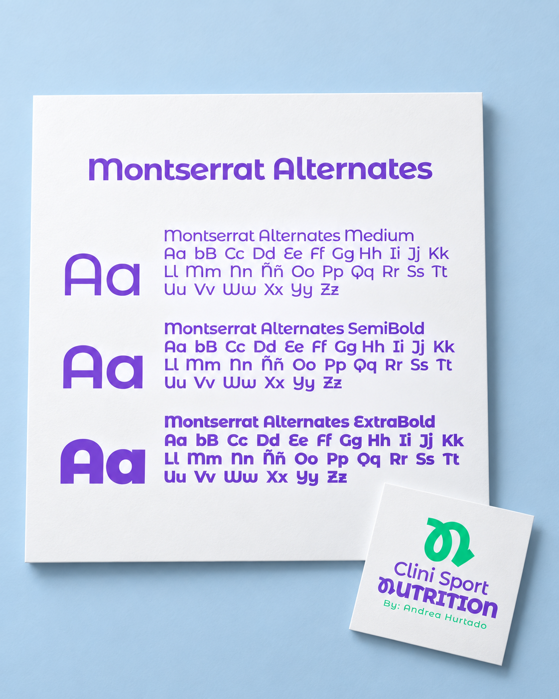 Muestra tipográfica Montserrat Alternates y logotipo