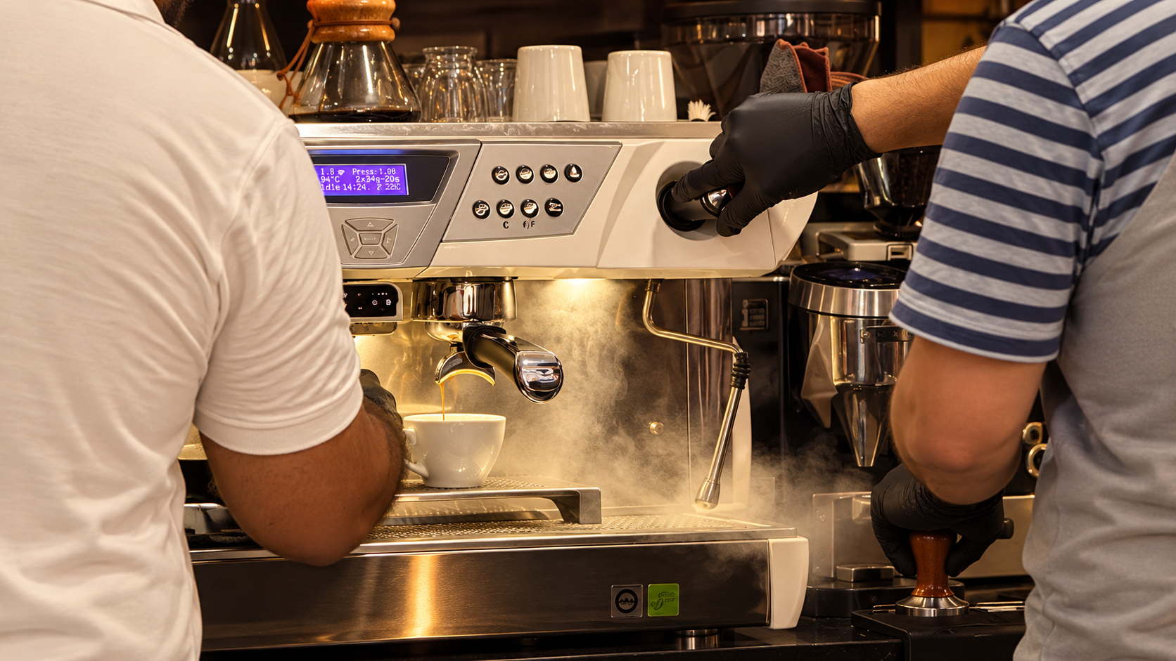 Vapor y precisión tras el espresso