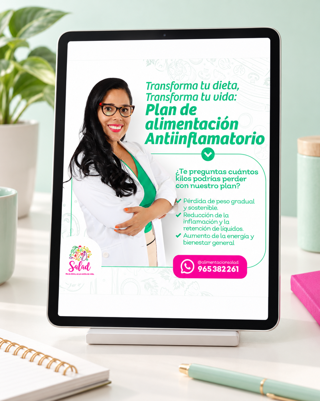 Tablet elegante con campaña de SALAD