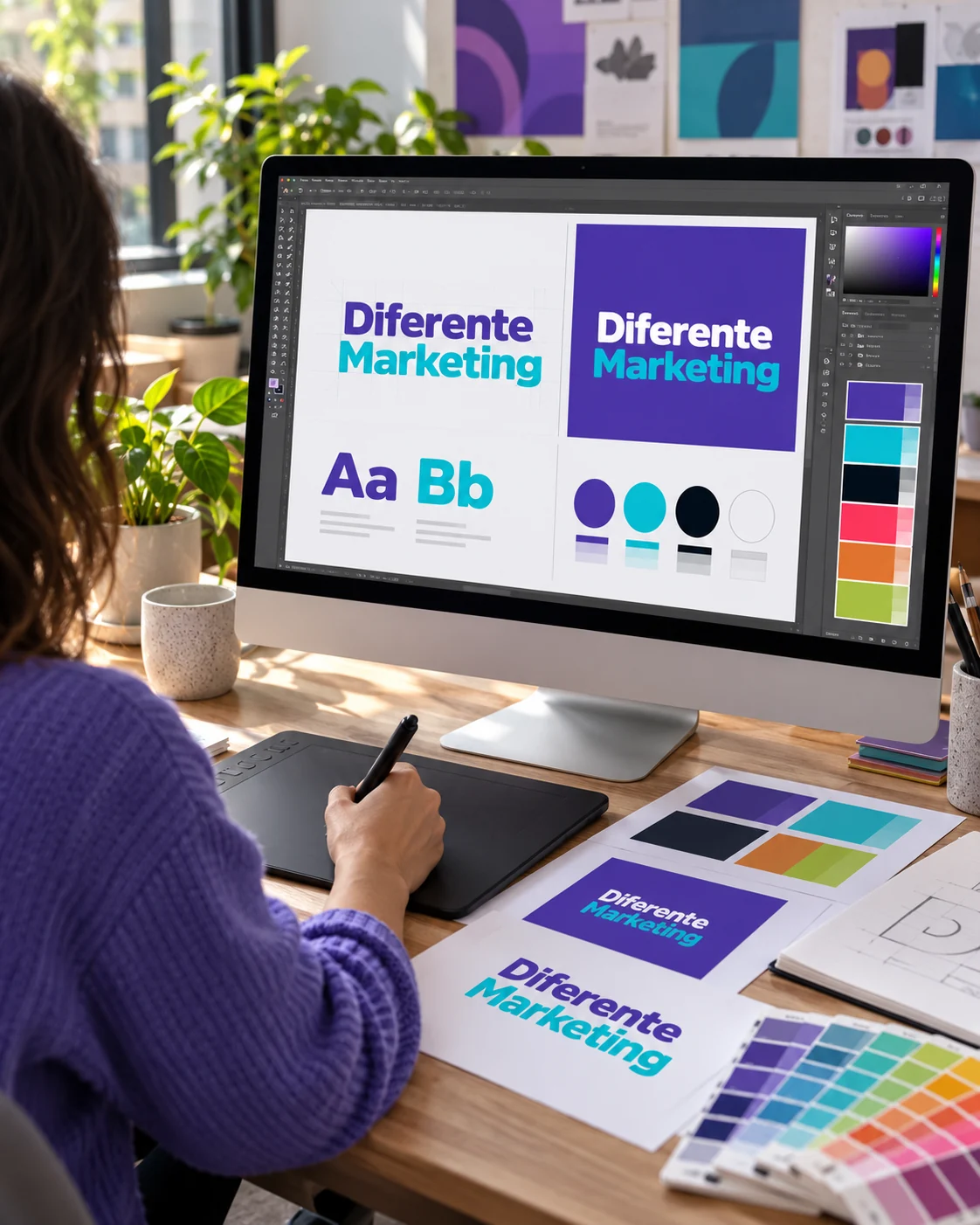 Diseño de la identidad de Diferente Marketing en estudio