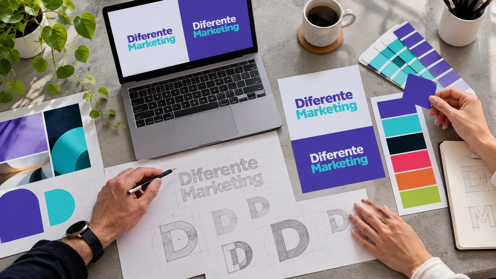 Revisión creativa del logotipo y sus bocetos
