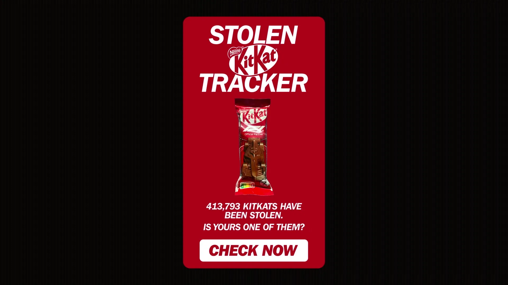 Pantalla de invitación a usar el rastreador de chocolates robados.