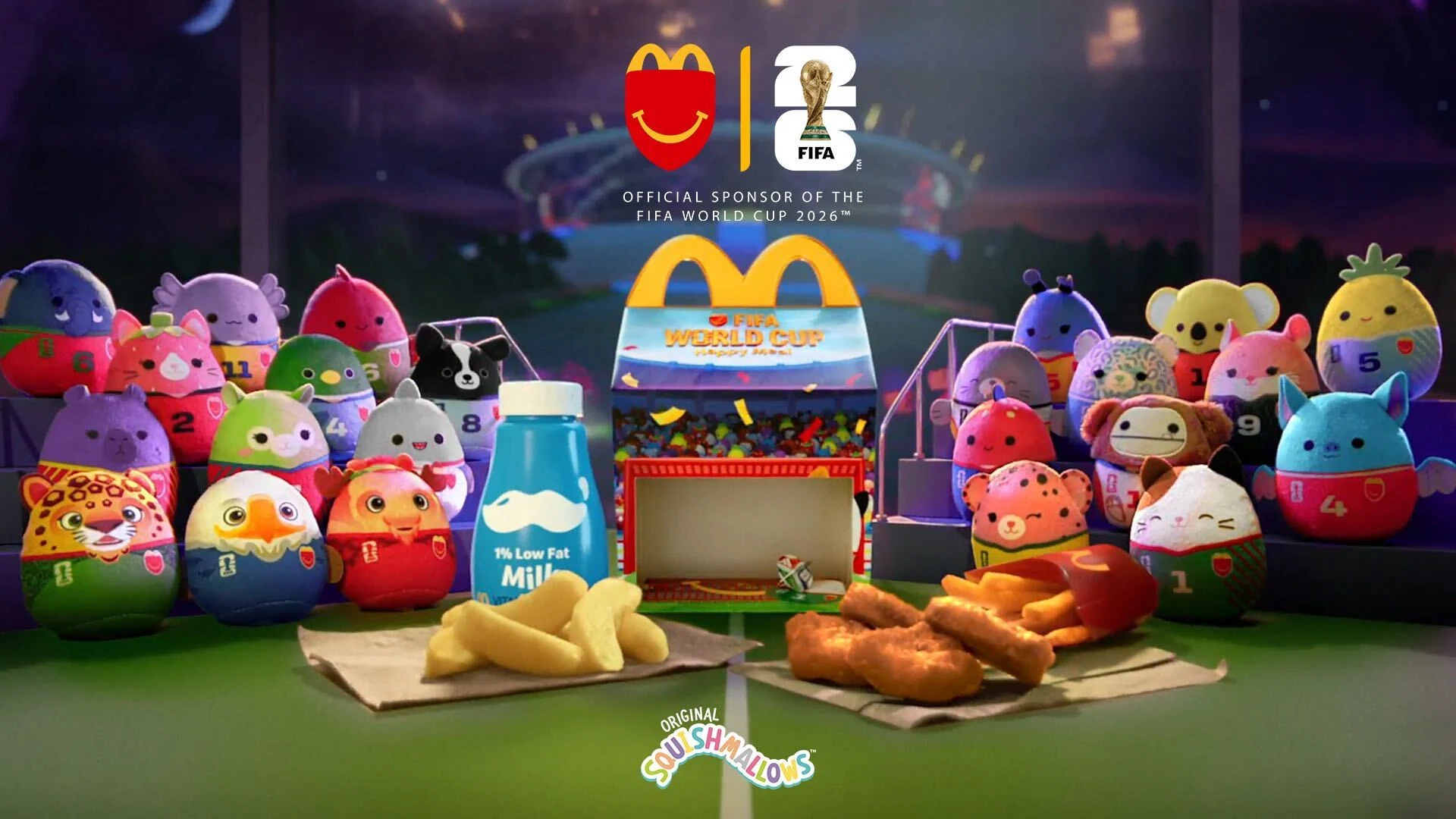 Colección oficial de Squishmallows y Cajita Feliz de McDonald’s para el Mundial 2026.