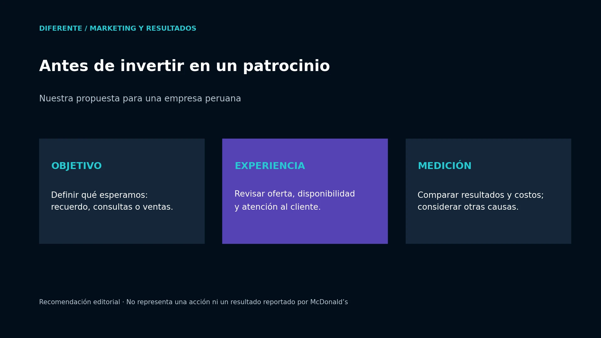 Tres aspectos para evaluar un patrocinio: objetivo, experiencia y medición.