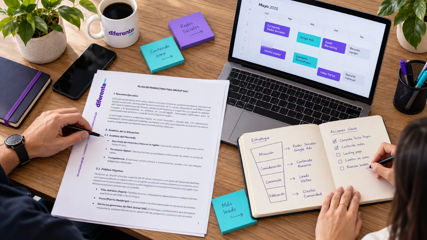 Planificación de marketing con calendario y contenidos