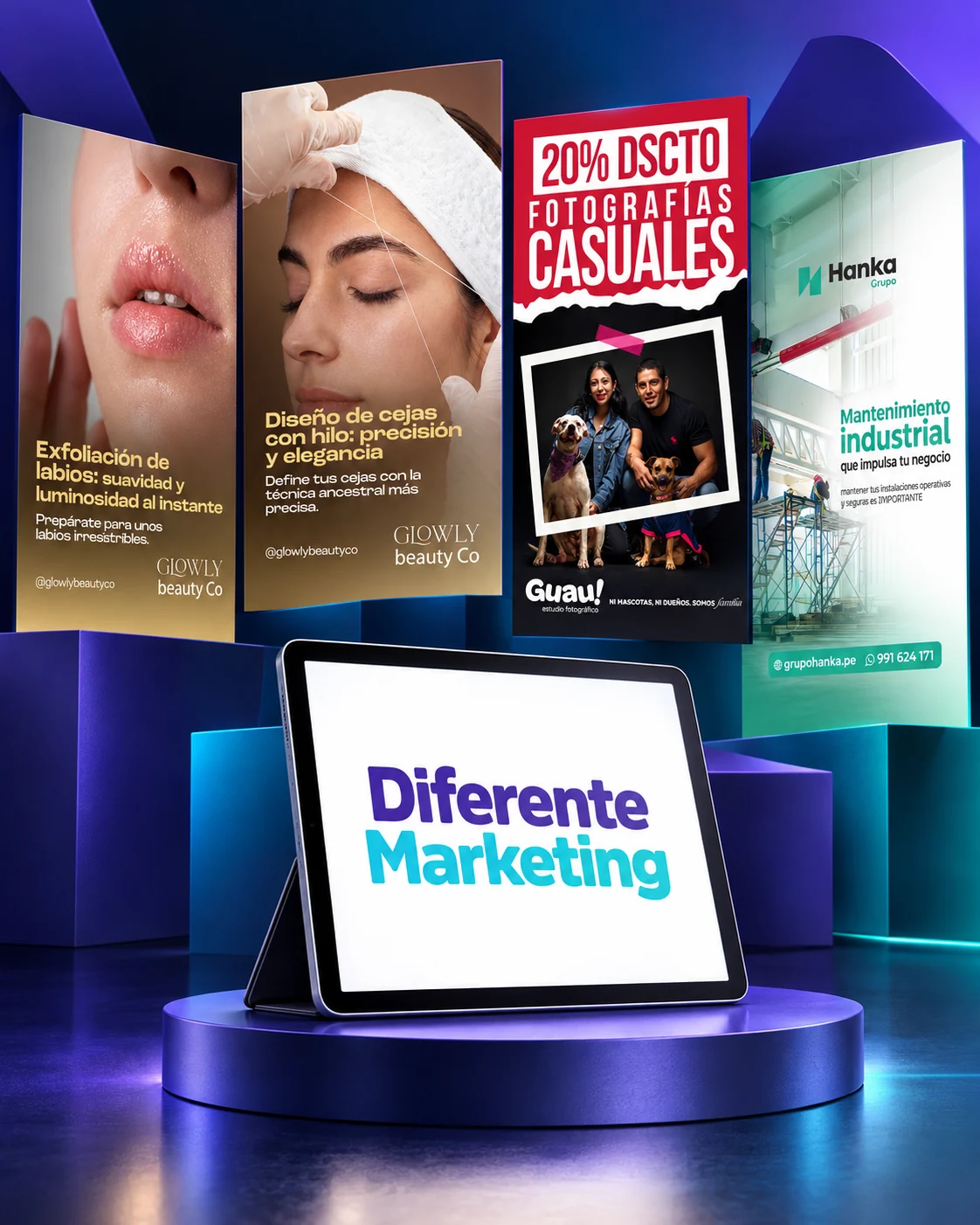 Portafolio de campañas sociales presentado en una tablet