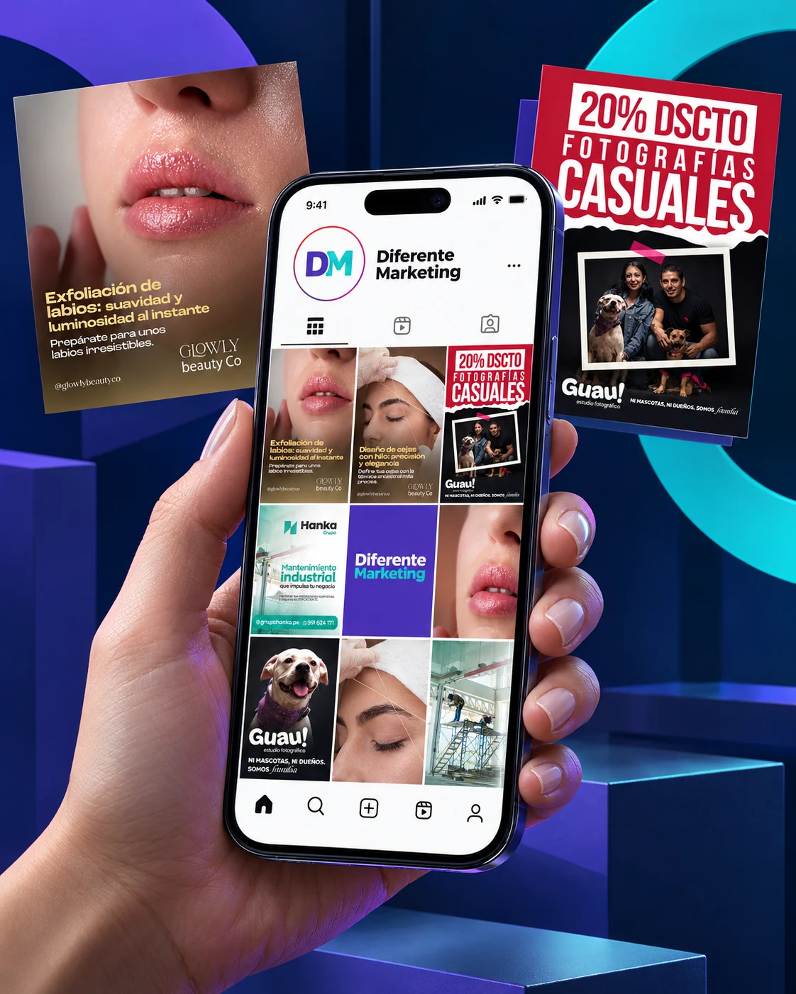Portafolio de contenido social en un teléfono móvil