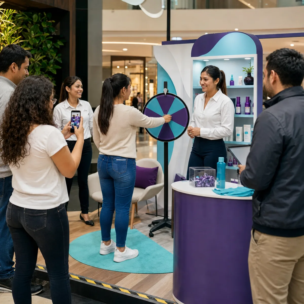 Equipo realizando una activación de marca y una experiencia para clientes